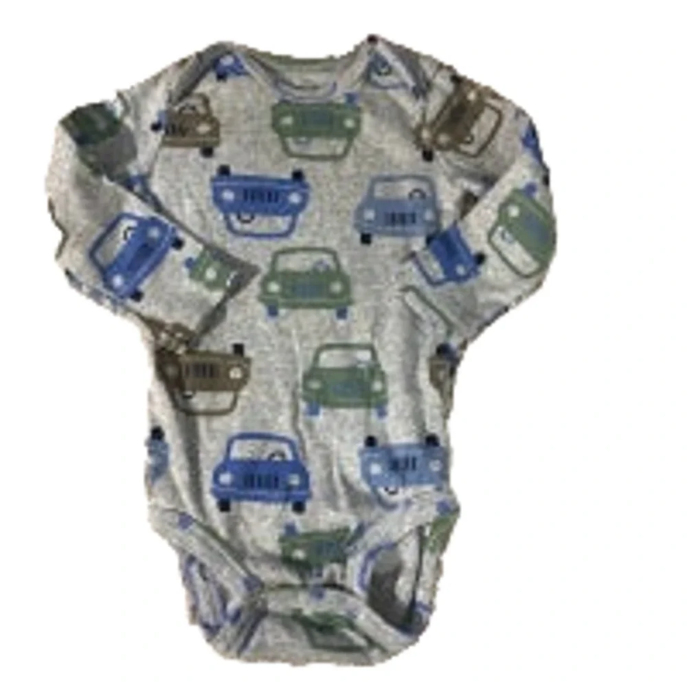 Carter's Gray Multi Color Car Logo Long Sleeve One Piece Baby Boy Sz 12M